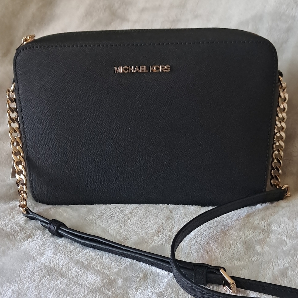 NWT Michael Kors Black and Gold Crossbody Bag with Elegant Chain Strap